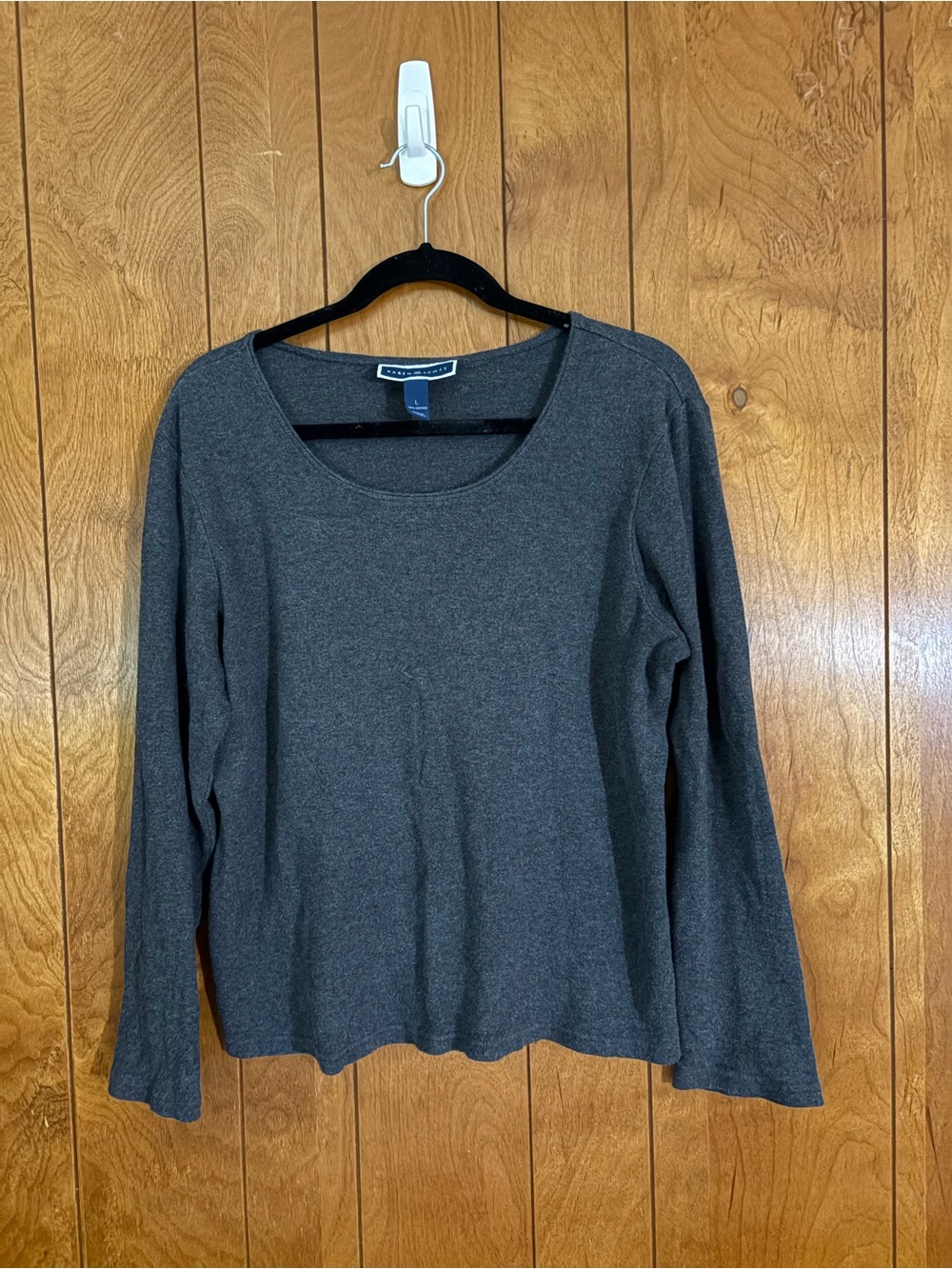Karen Scott Charcoal Gray Long-Sleeve Scoop Neck Top
